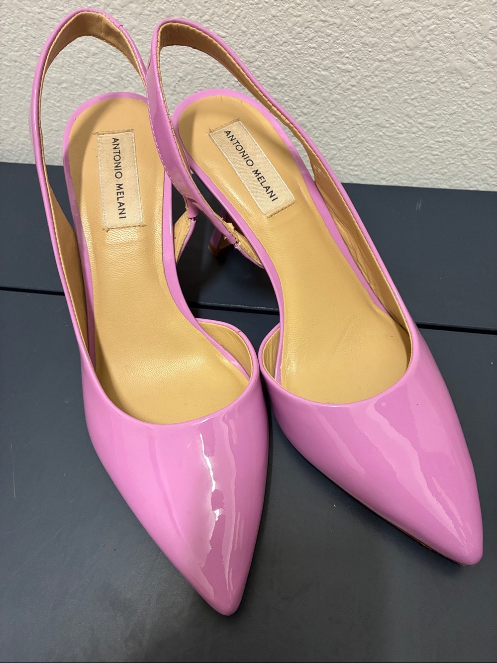 ANTONIO MELANI lavender Patent Pointed-Toe Slingback Mules